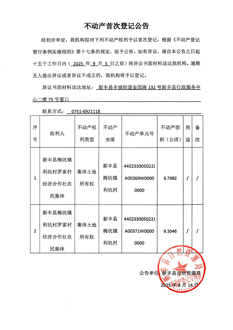 不动产首次登记公告（新丰县梅坑镇利坑村罗家村经济合作社农民集体）.jpg